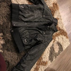 Black leather jacket, mid length